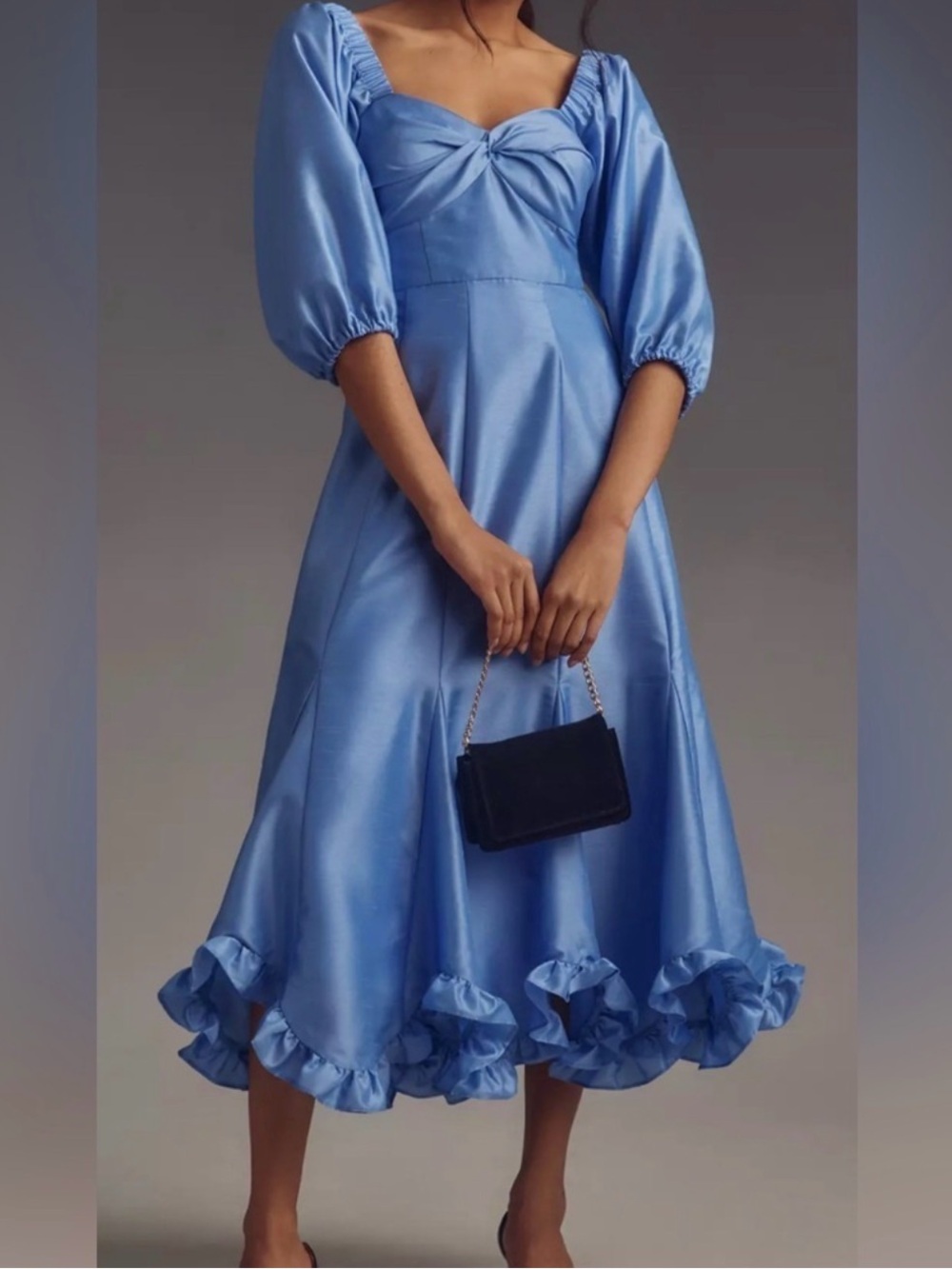 Hutch Sky Blue Puff Sleeve Midi Dress with Front Bow - Picture 4 of 4